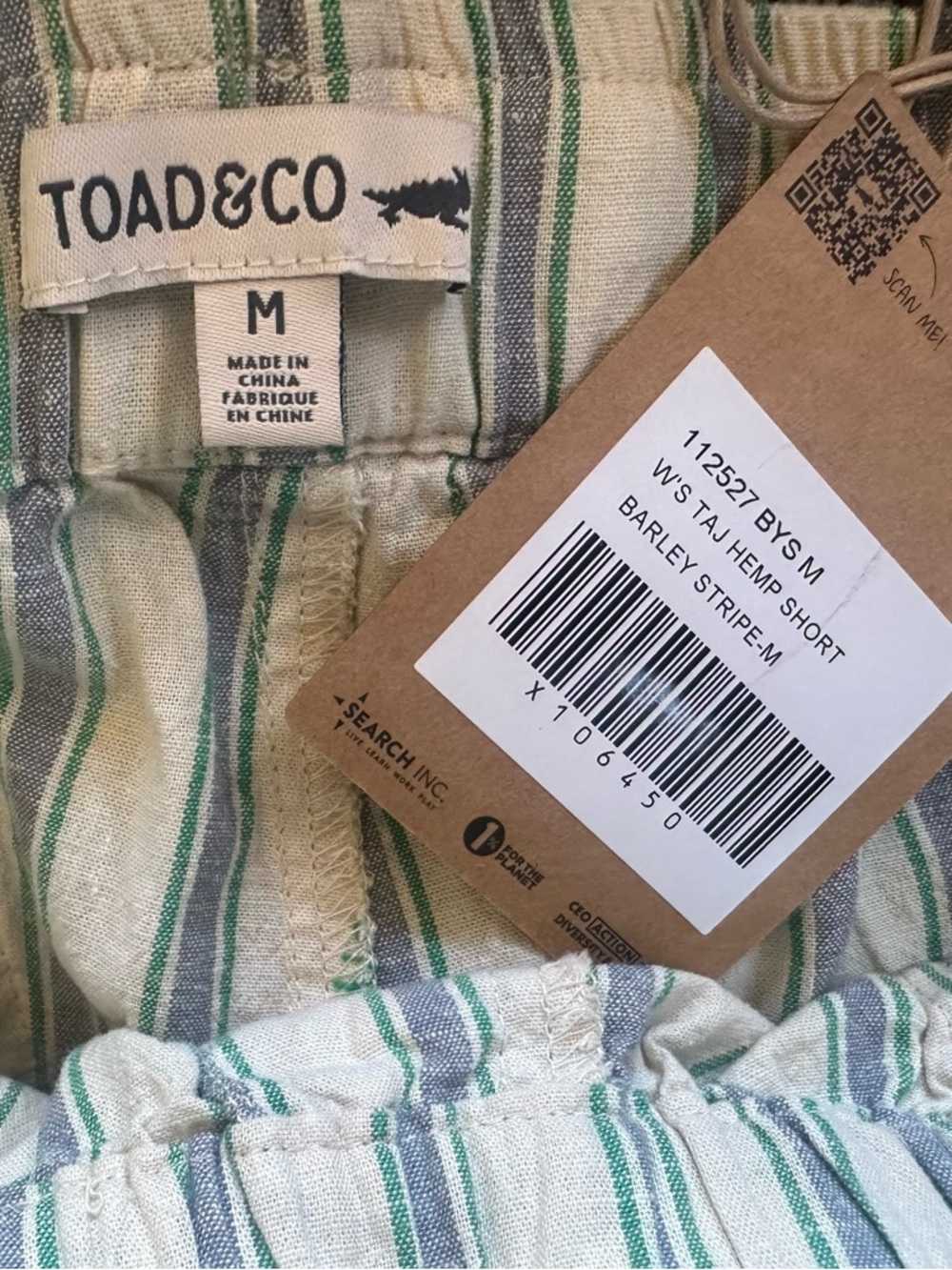 TOAD&CO “Taj Hemp” Cuffed Shorts In Barley Stripe Size Medium New With Tag! - Picture 7 of 8